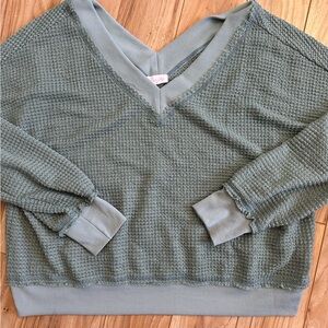 Pink Lily V-Neck Textured Sweater - Sage